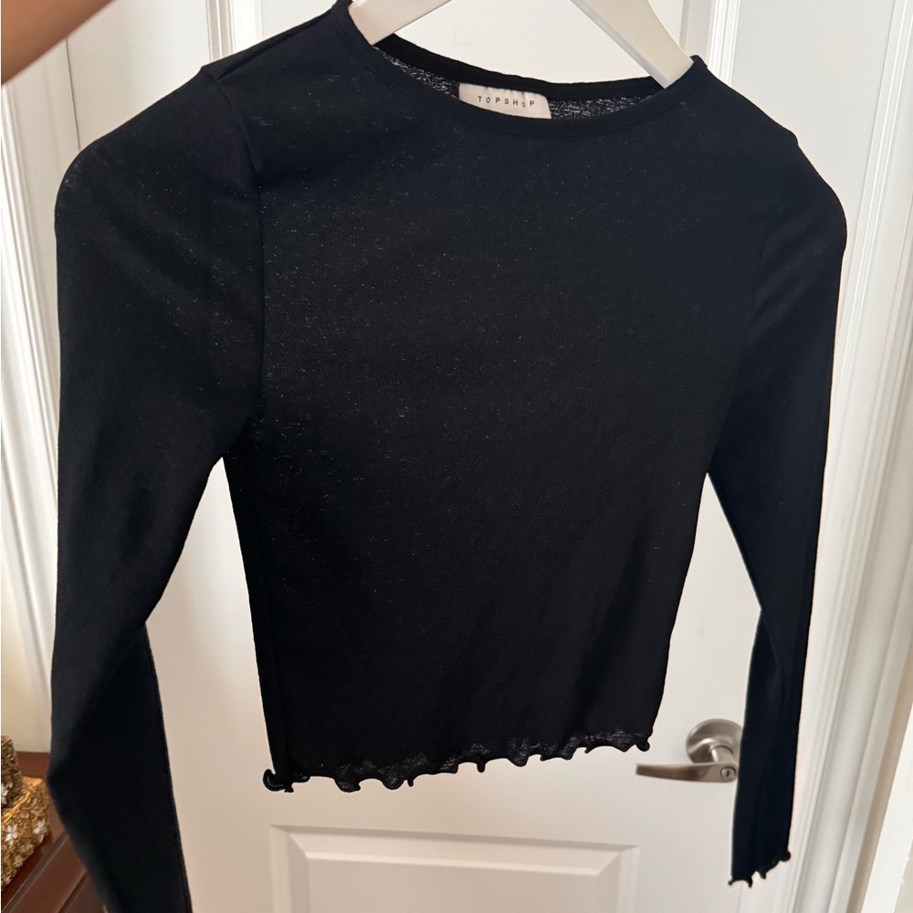 Topshop Black Shimmer Long Sleeve Top